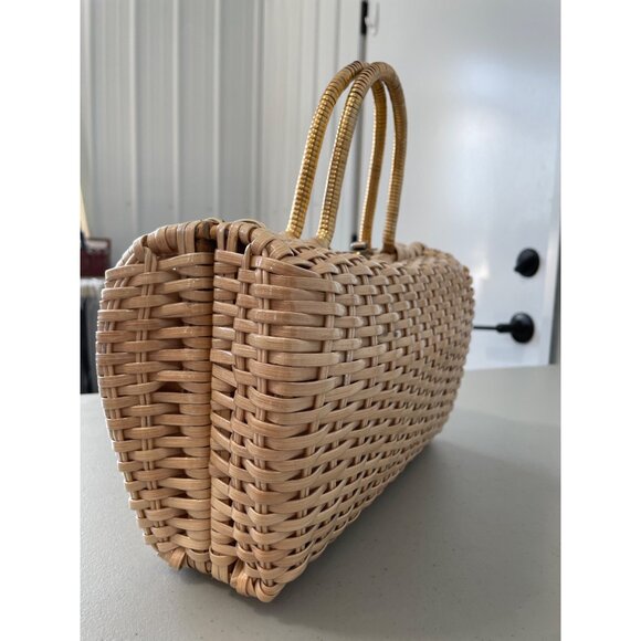 Vintage Simon Handmade Woven Basket Handbag Beige Gold Pink Dual Handles Neutral - Picture 8 of 9